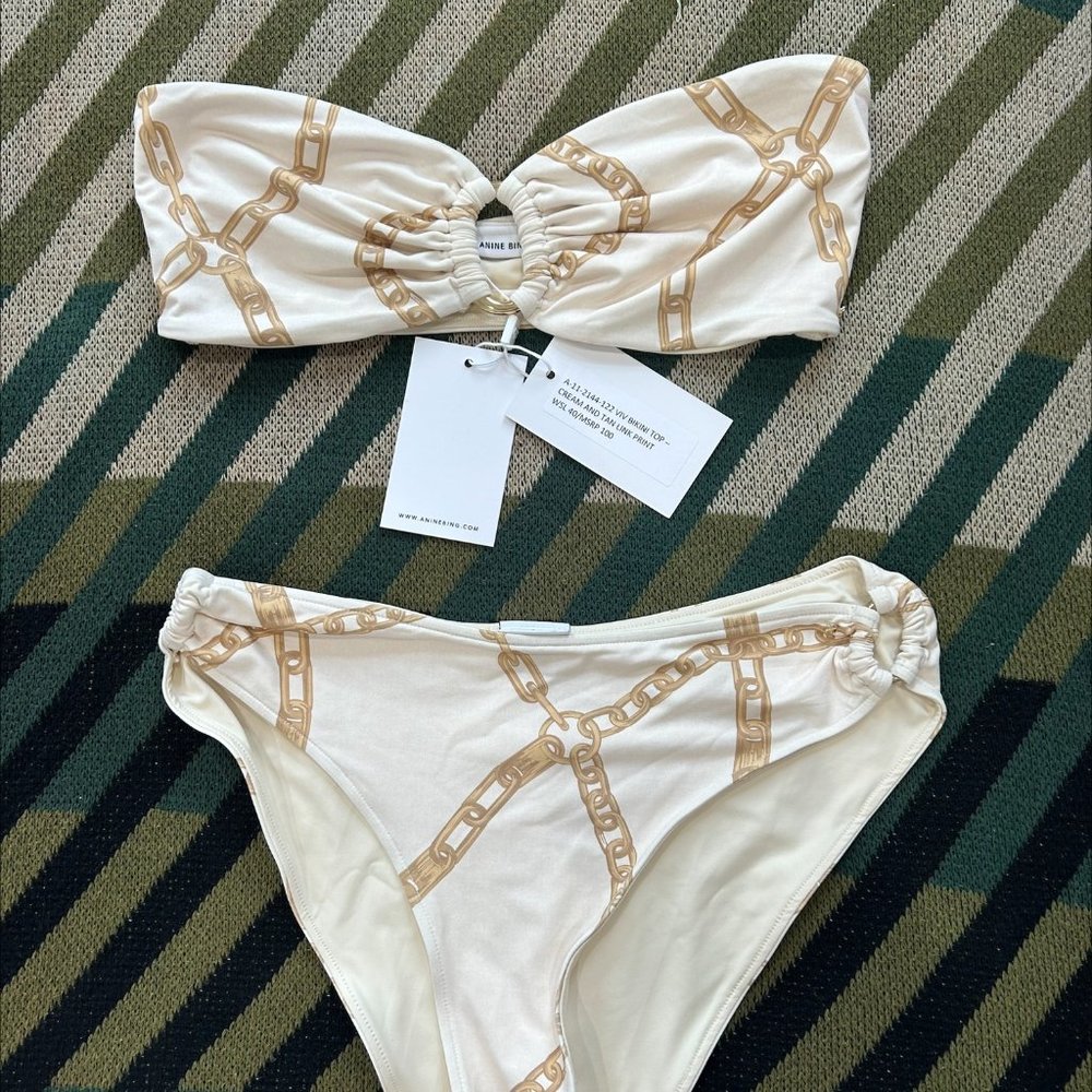 Anine Bing - ViV Bikini In Cream And Tan Link Print (NWT)